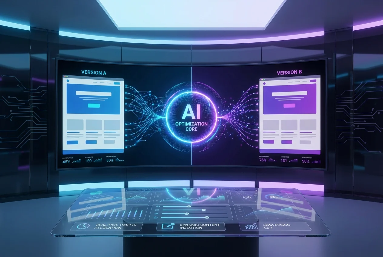 Concept A/B Testing tự động và nội dung động (Dynamic Content) thay đổi theo người dùng.