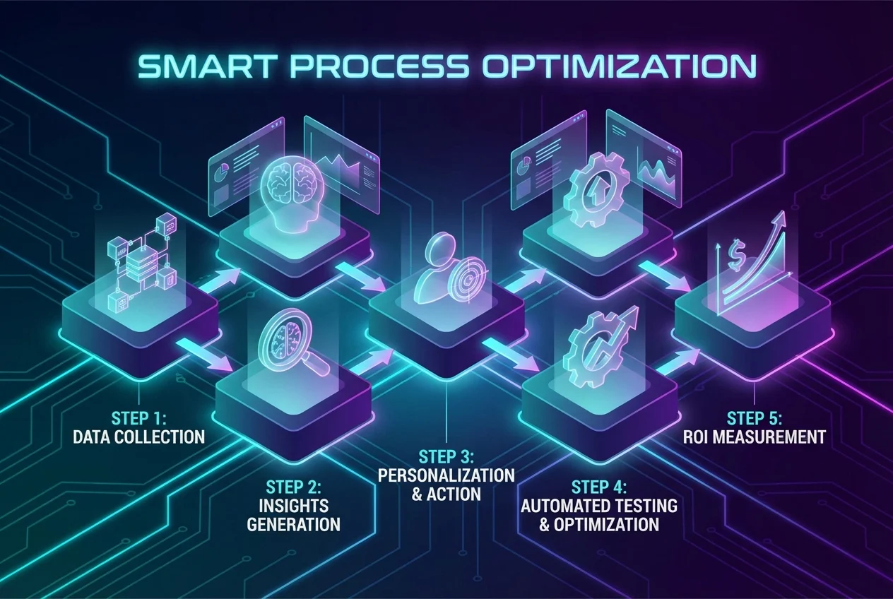 Infographic minh họa các bước từ thu thập dữ liệu đến đo lường ROI.